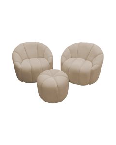 Conjunto 2 Poltronas Decorativas Luxo Safira com Puff Linho Bege 