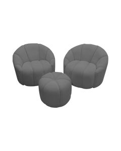 Conjunto 2 Poltronas Decorativas Luxo Safira com Puff Linho Chumbo 