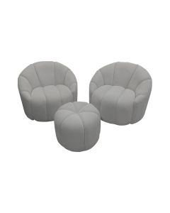 Conjunto 2 Poltronas Decorativas Luxo Safira com Puff Linho Cinza 