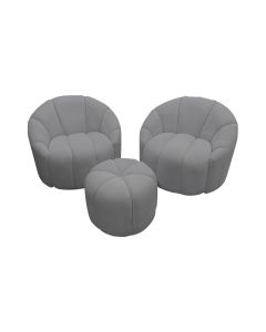 Conjunto 2 Poltronas Decorativas Luxo Safira com Puff Linho Grafite 