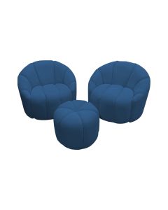 Conjunto 2 Poltronas Decorativas Luxo Safira com Puff Veludo Azul