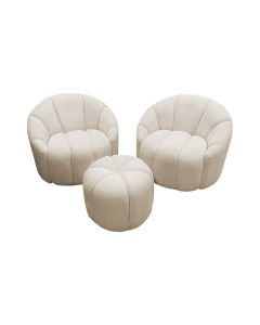 Conjunto 2 Poltronas Decorativas Luxo Safira com Puff Veludo Bege