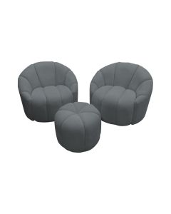 Conjunto 2 Poltronas Decorativas Luxo Safira com Puff Veludo Cinza 