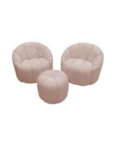 Conjunto 2 Poltronas Decorativas Luxo Safira com Puff Veludo Rose