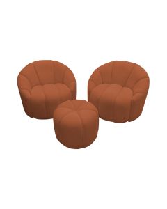 Conjunto 2 Poltronas Decorativas Luxo Safira com Puff Veludo Laranja Terracota