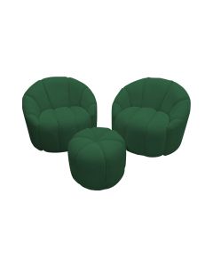 Conjunto 2 Poltronas Decorativas Luxo Safira com Puff Veludo Verde 