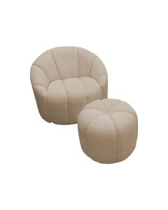 Poltrona Decorativa Luxo Safira Tecido Linho Bege  com Puff Safira