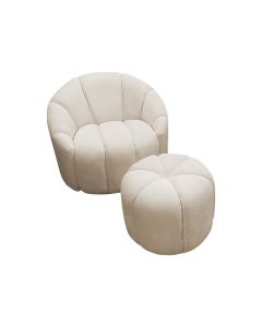 Poltrona Decorativa Luxo Safira Tecido Veludo Bege com Puff Safira