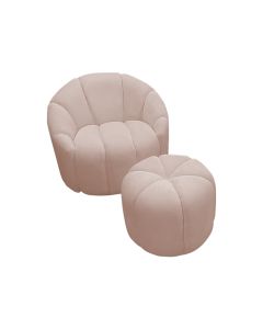 Poltrona Decorativa Luxo Safira Tecido Veludo Rose com Puff Safira