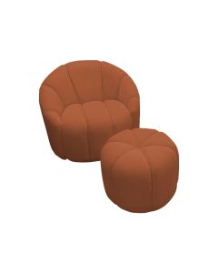 Poltrona Decorativa Luxo Safira Tecido Veludo Laranja Terracota com Puff Safira