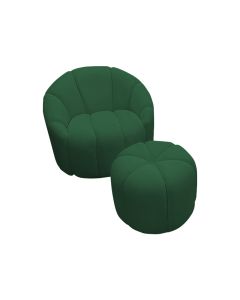 Poltrona Decorativa Luxo Safira Tecido Veludo Verde  com Puff Safira