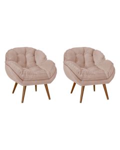 Kit 2 Poltronas Decorativa Ágata Prime Veludo Rose Base Fixa em Madeira Maciça