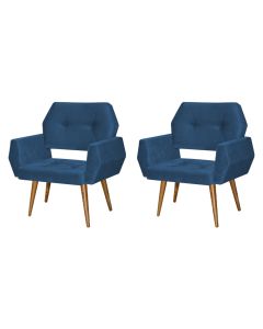 Kit 2 Poltronas Decorativa Breda Prime Veludo Azul Marinho Base Fixa em Madeira Maciça