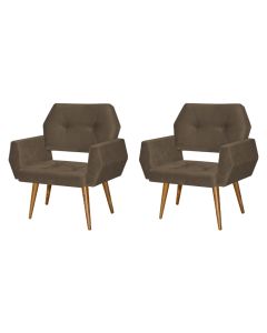 Kit 2 Poltronas Decorativa Breda Prime Veludo Marrom Base Fixa em Madeira Maciça