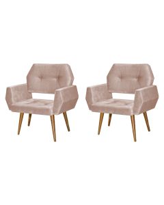 Kit 2 Poltronas Decorativa Breda Prime Veludo Rose Base Fixa em Madeira Maciça