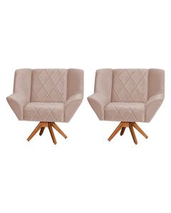 Kit 2 Poltronas Decorativa Dimitri Prime Veludo Rose Base Giratória em Madeira Maciça