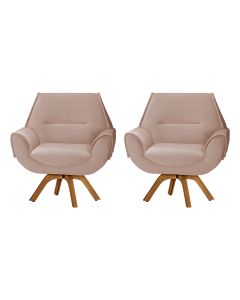 Kit 2 Poltronas Decorativa Havana Prime Veludo Rose Base Giratória em Madeira Maciça