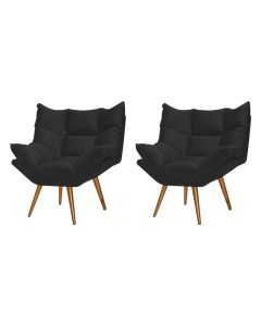 Kit 2 Poltronas Decorativa Luxor Prime Veludo Preto Base Fixa em Madeira Maciça