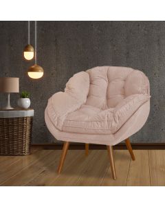 Poltrona Decorativa Ágata Prime Veludo Rose Base Fixa em Madeira Maciça